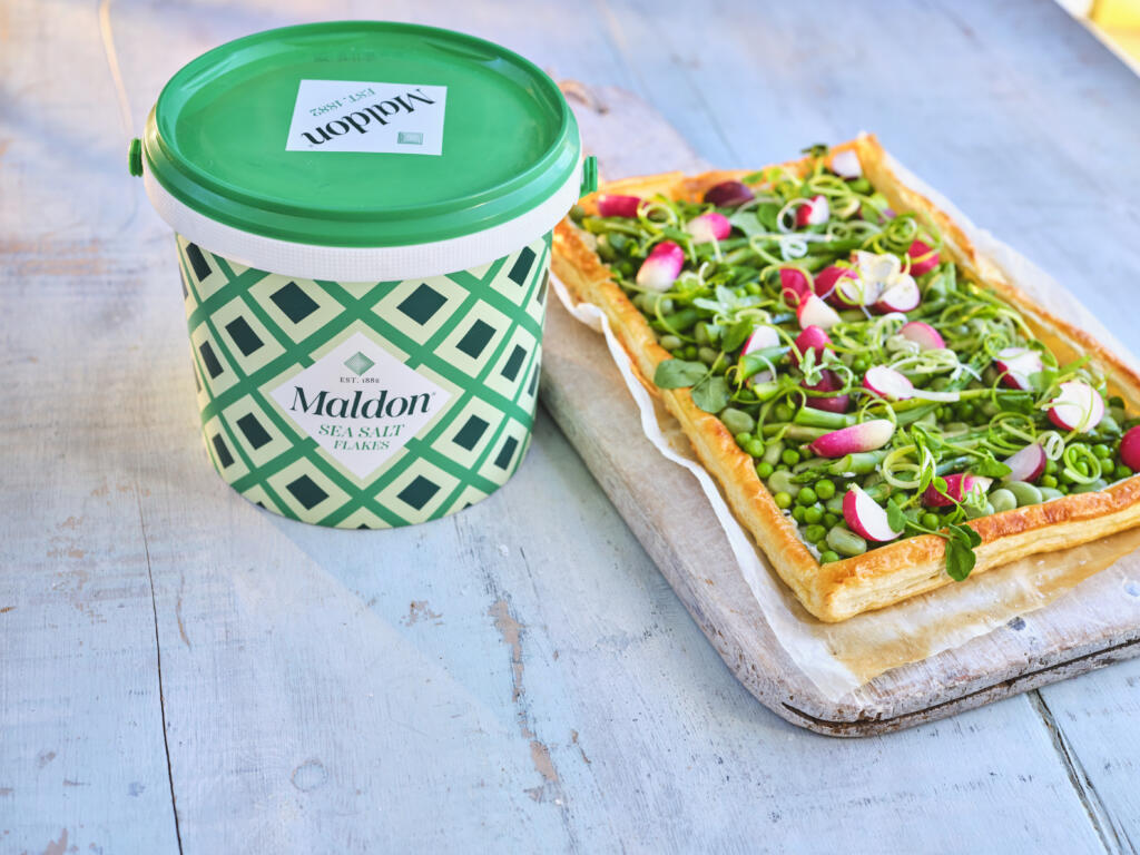 Spring Vegetable Tart. Seasoned with Maldon Original Sea Salt 1.4kg tub.