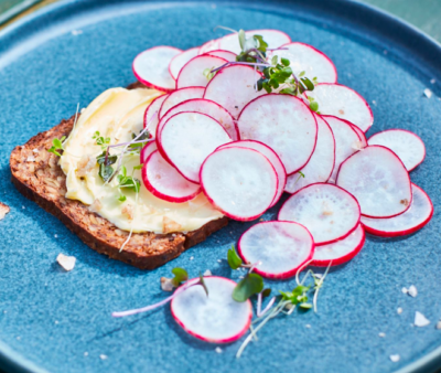 Sliced radishes with butter and sea salt