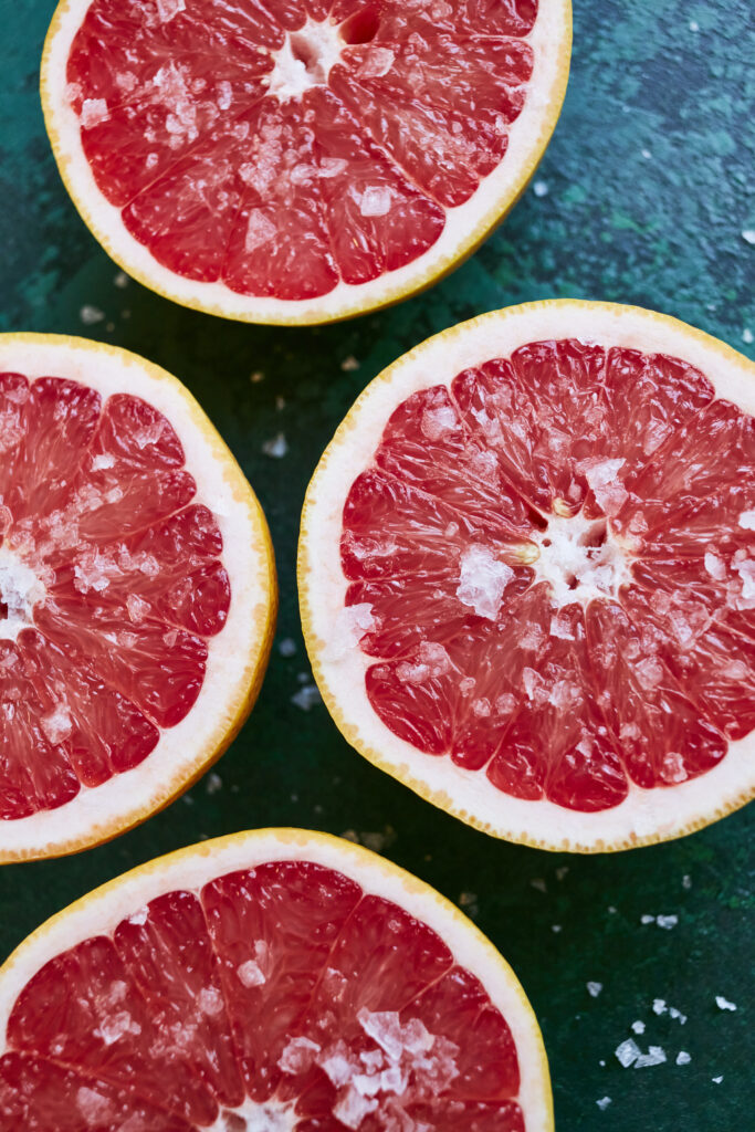 Sliced grapefruit seasoned with sea salt