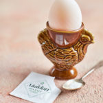 Maldon Salt sachet next to boiled egg in egg cup