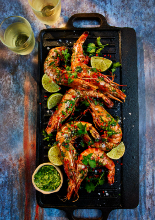 BBQ Prawns with Chilli, Ginger, Coriander & Lime