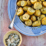 Buttery, garlic new potatoes. Seasoned with Maldon Garlic Sea Salt.