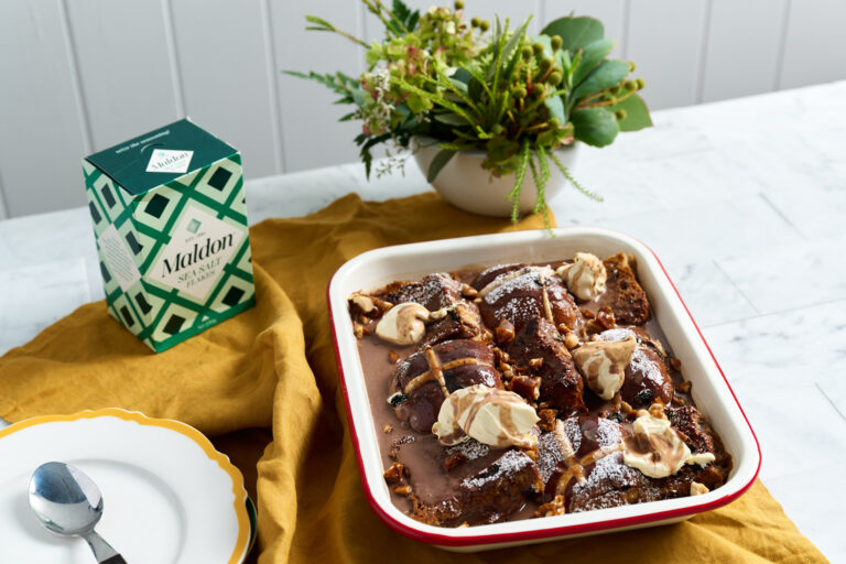 Hot Cross Bun Pudding with Drunken Bunny Sauce