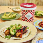 Spicy chicken fajitas paired with red peppers, onions and avocado. Seasoned with Maldon Chilli Sea Salt 500g tub.