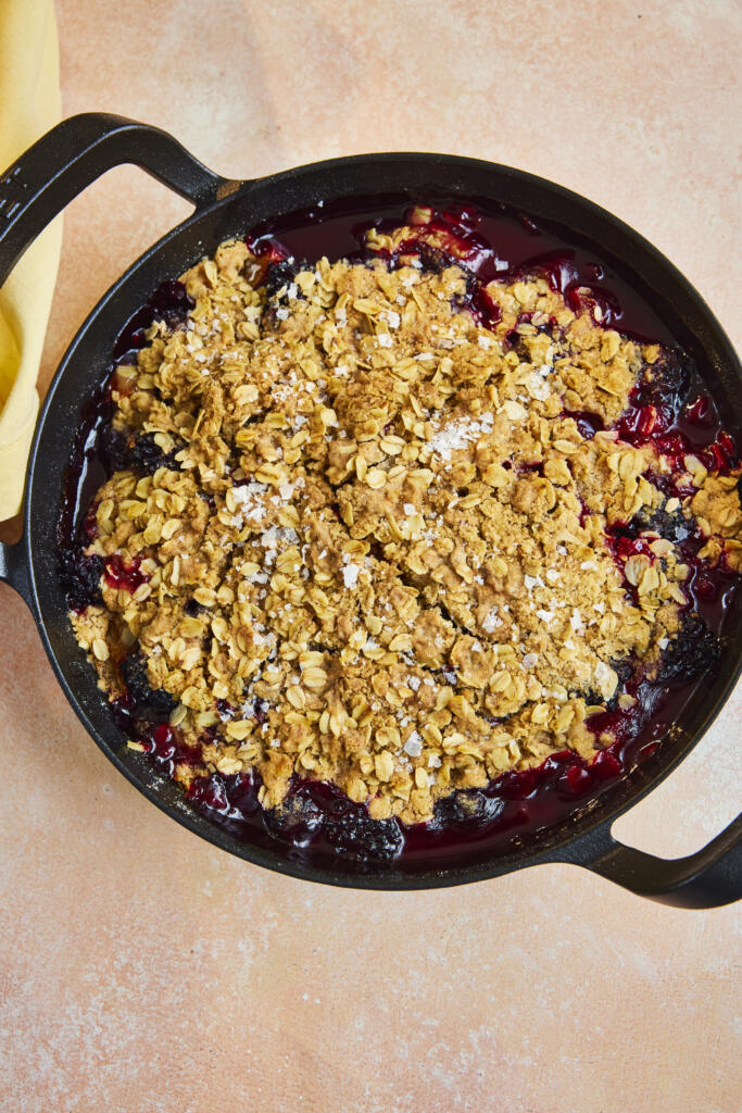 Blackberry and Plum Crumble in a Le Creuset Skillet