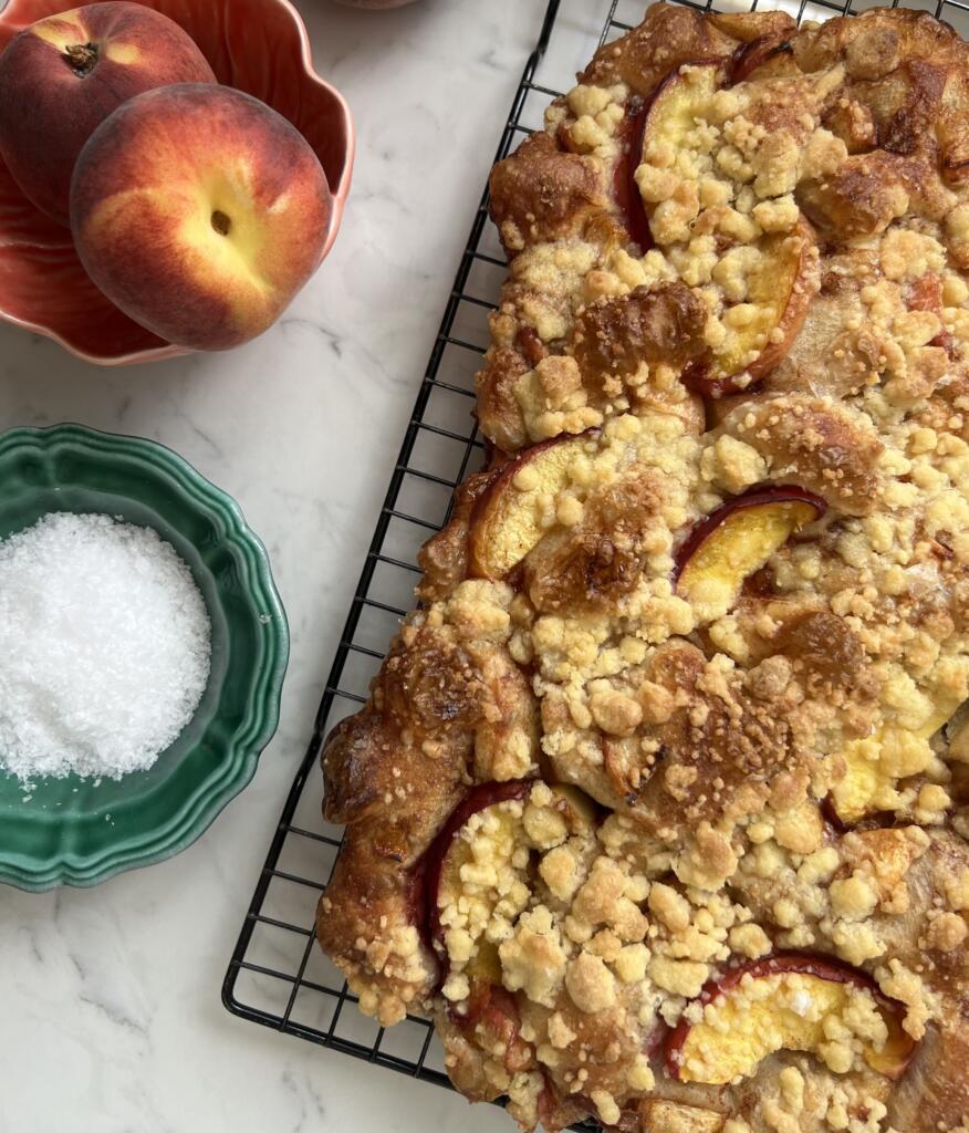 Peach Crumble Focaccia by Lacey Ostermann