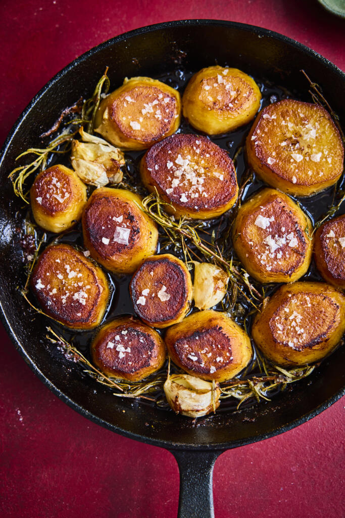 Fondant Potatoes seasoned with Maldon Smoked Sea Salt