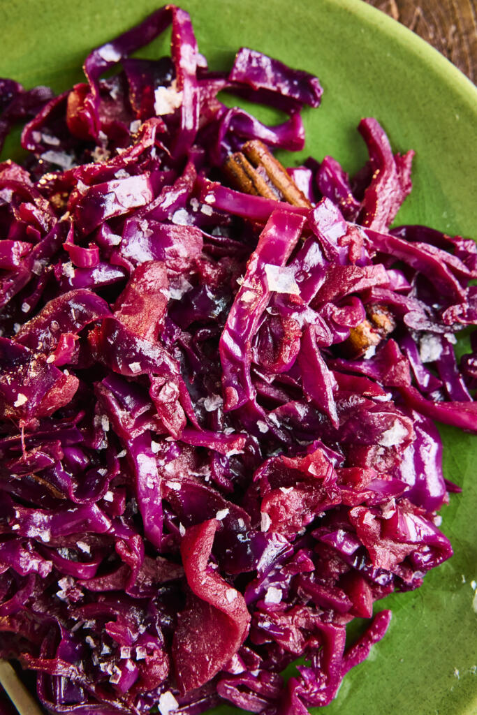 Red cabbage seasoned with Maldon Original Sea Salt flakes