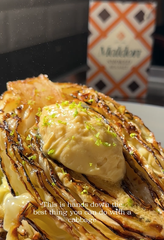 Hispi Cabbage with Miso Butter and Smoked Sea Salt