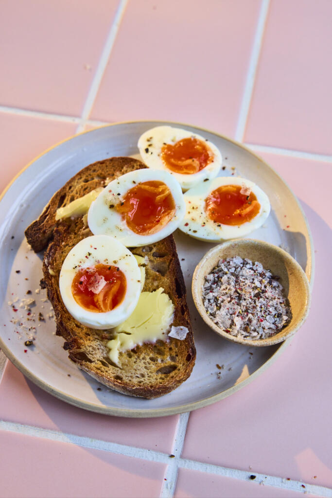 boiled eggs with pepper sea salt