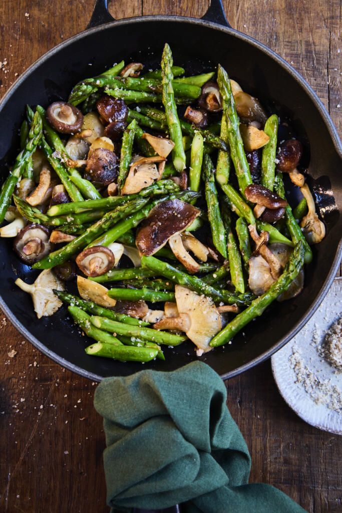 Sautéed Asparagus and Mushrooms with Smoked Sea Salt