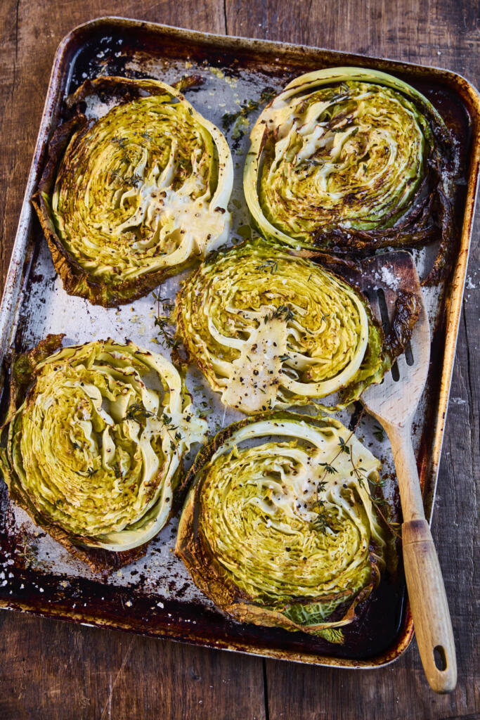 close-up shot of the roasted savoy cabbages