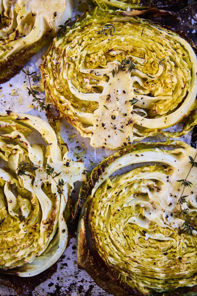 Cabbage Steaks with Tahini and Toasted Nuts