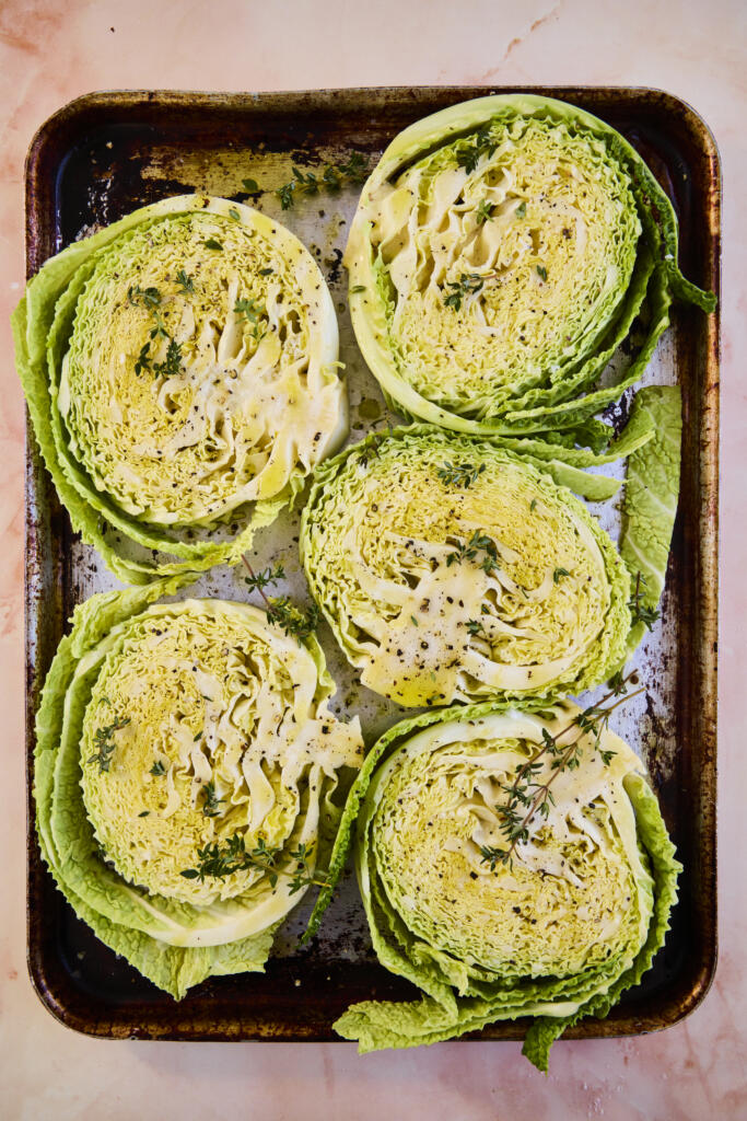 savoy cabbage steaks before roasting