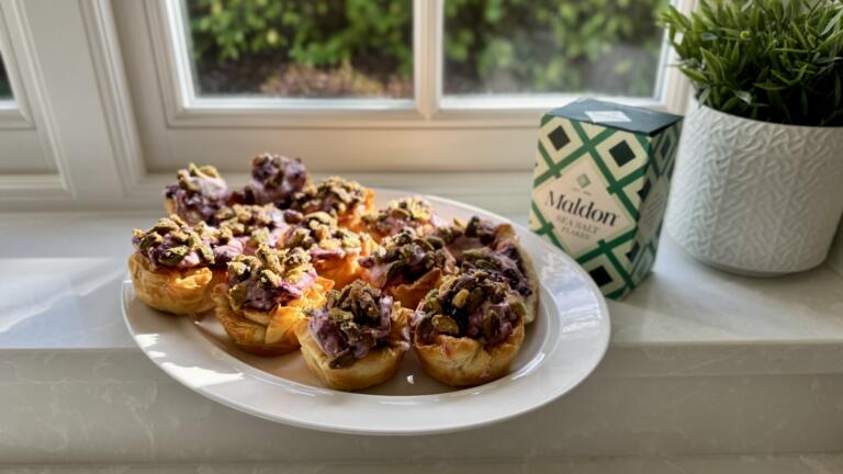 Cream Cherry Filo Puffs with Sweet and Salty Pistachios