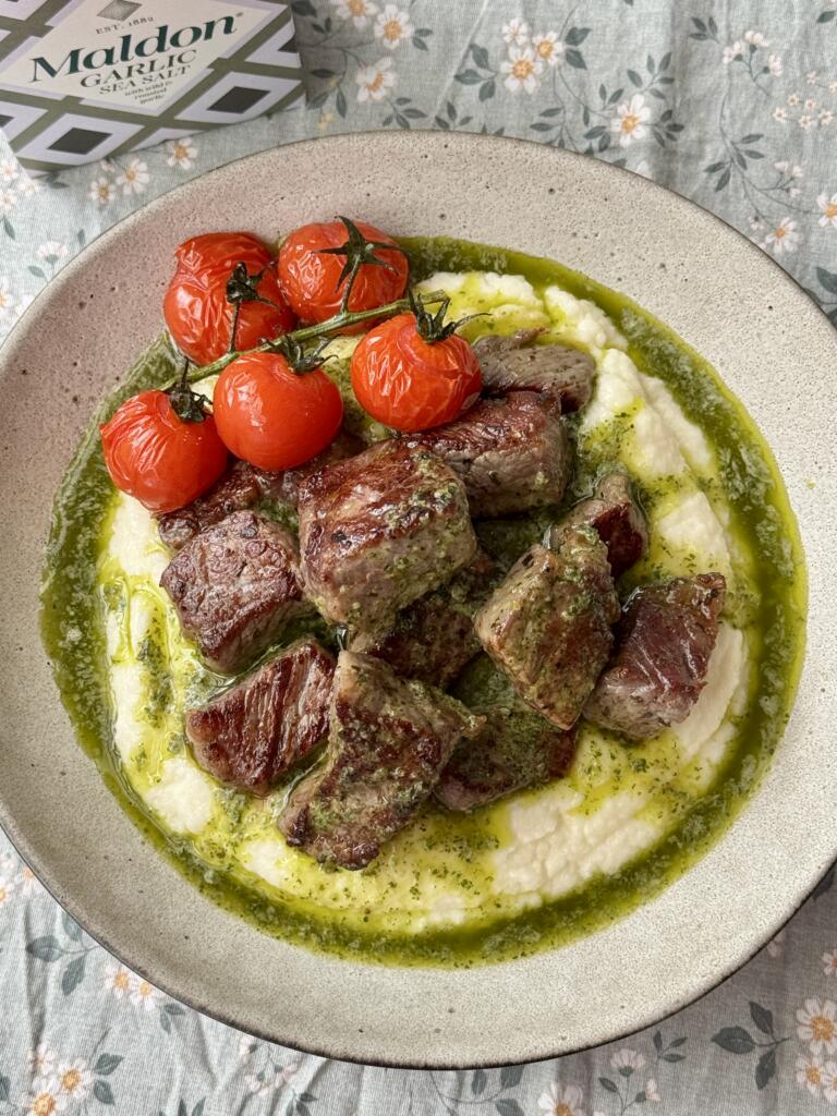 Steak bites with wild garlic butter made by Margie Nomura