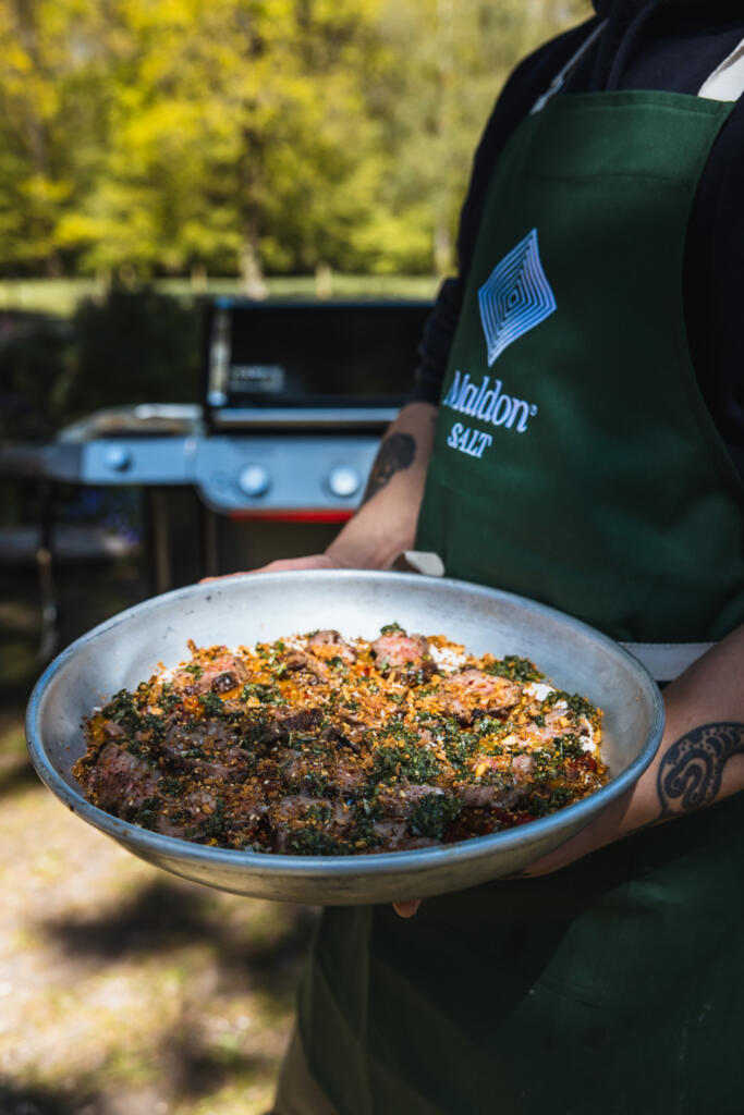 RUBEN DAWNEY - MALDON GARLIC SALT-CRUSTED LAMB NECK WITH WHIPPED TAHINI, RESCALDO PEPPERS, SALSA VERDE & DUKKAH