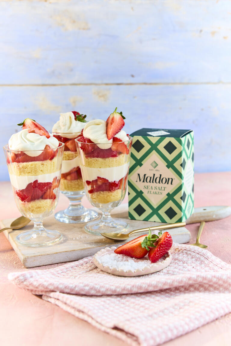 Mini Strawberry Cream Trifles with Maldon Original Sea Salt flakes