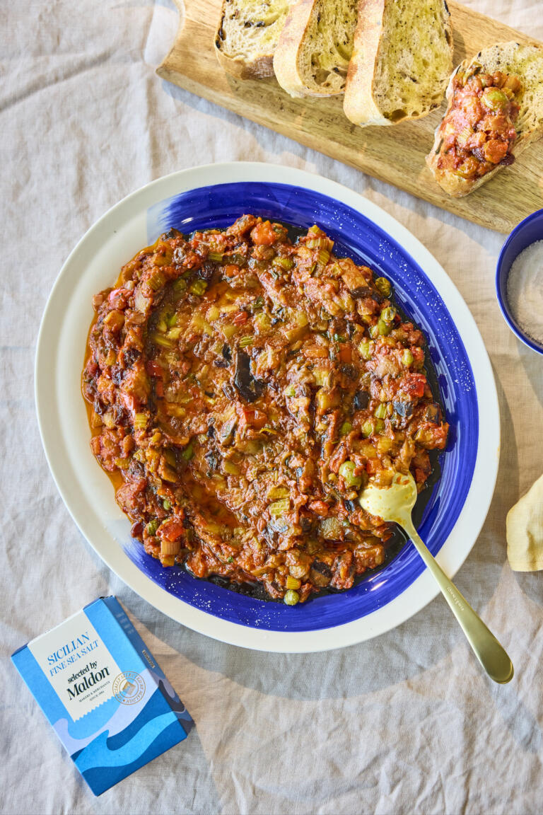 Aubergine Caponata with Sicilian Fine Sea Salt, Selected by Maldon