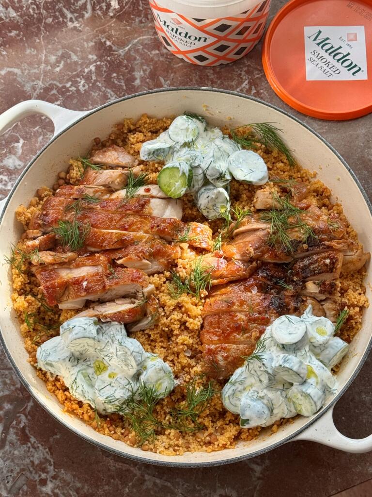 Margie Nomura Harissa & Honey Chicken with Lentil Couscous and Cucumber Yogurt