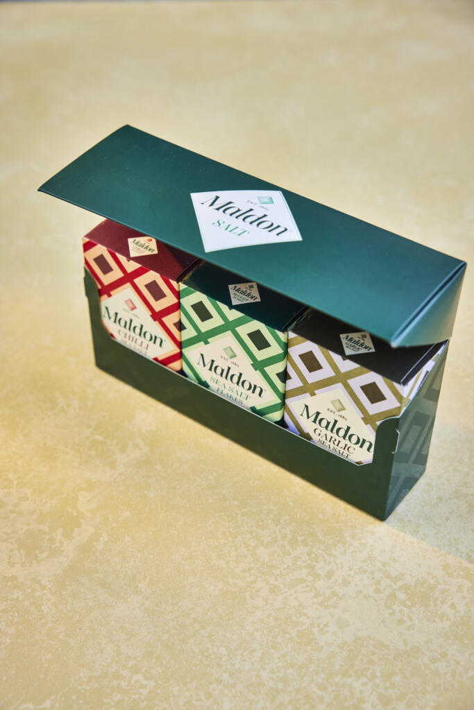The Maldon Salt Gift Pack - Trio of Original Sea Salt 125g, Chilli Sea Salt 100g and Garlic Sea Salt 100g