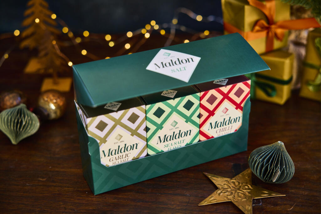 The Maldon Salt Gift Pack - Trio of Original Sea Salt 125g, Chilli Sea Salt 100g and Garlic Sea Salt 100g