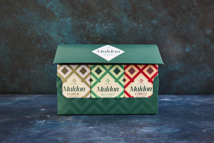 The Maldon Salt Gift Pack - Trio of Original Sea Salt 125g, Chilli Sea Salt 100g and Garlic Sea Salt 100g